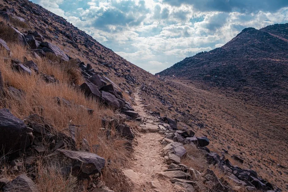 A mountain path at sunrise, the setting of Abraham's greatest test of faith with his son Isaac
