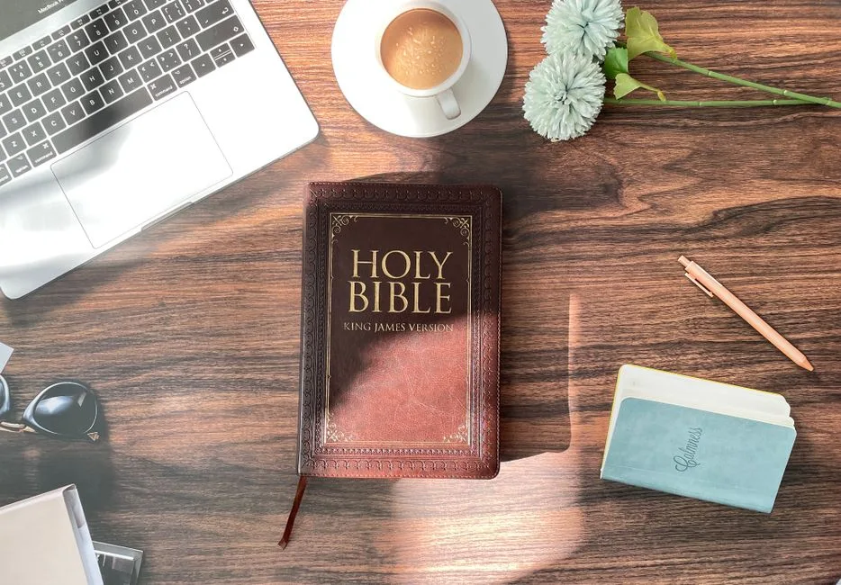 A quick morning moment with coffee and an open Bible, stillness fit into a busy schedule