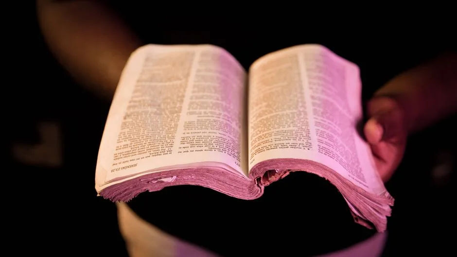 Open hands holding a Bible — wisdom and Scripture held with care