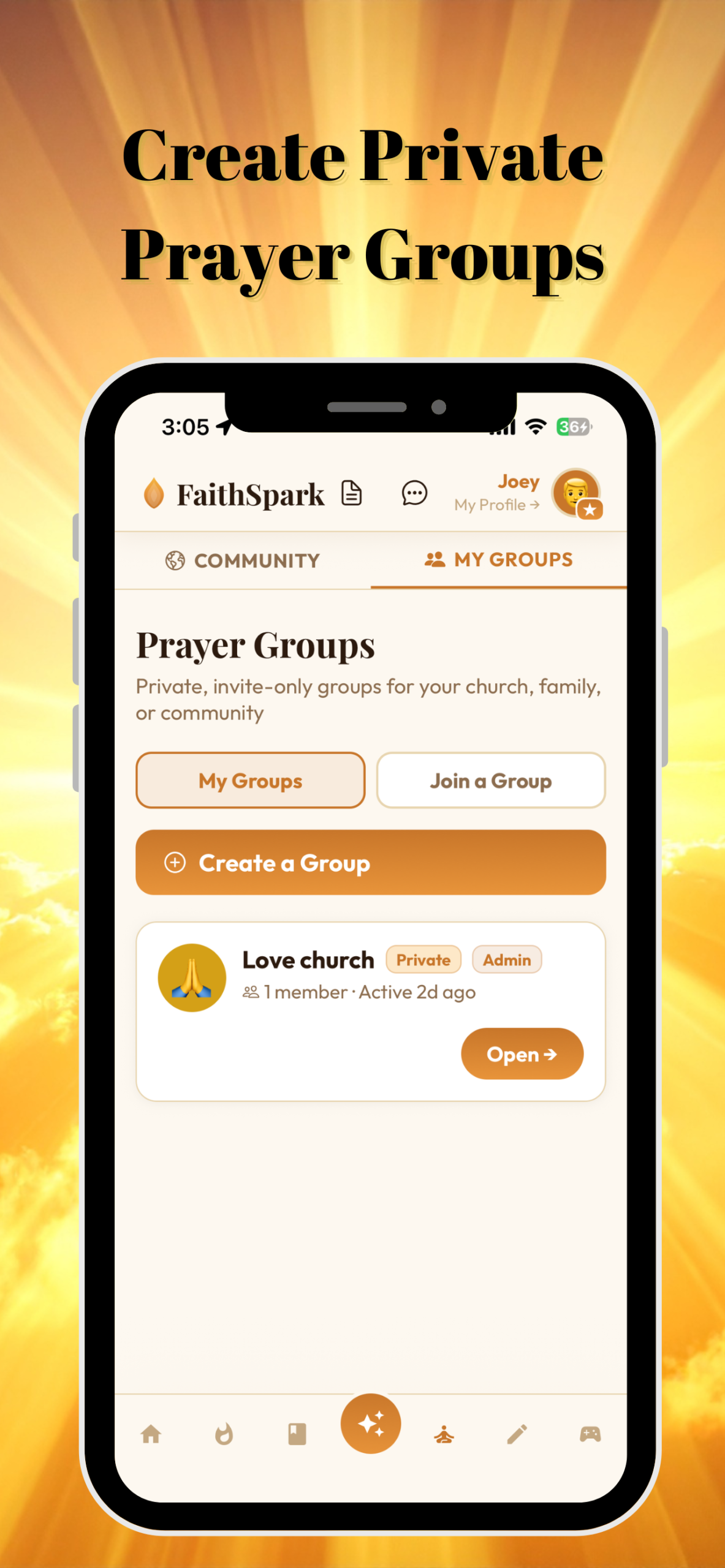 FaithSpark private prayer groups feature